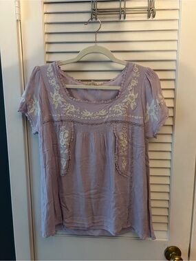 Lavender Embroidered Short Sleeve Women’s Top